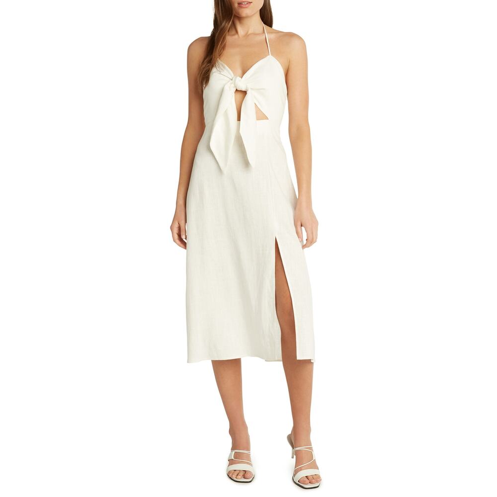 Willow Tie White Sleeveless Sweetheart Front Midi Dress Size S